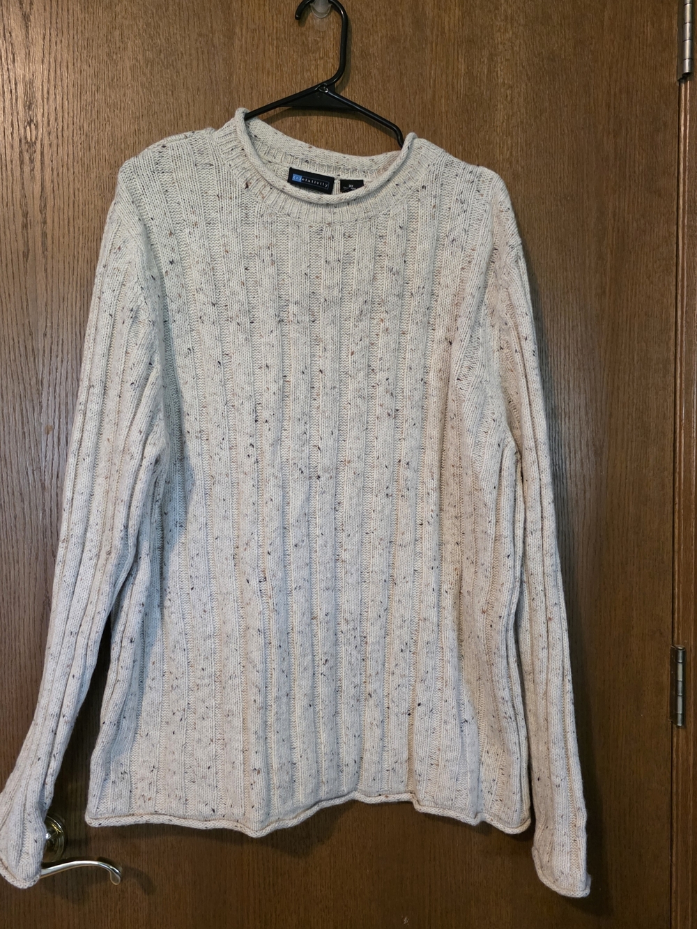 Relativity Cream Speckled Cable Knit Crewneck Sweater